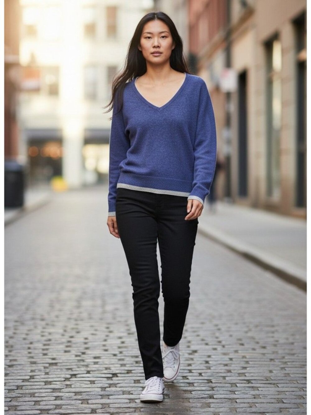 Banana Republic Womens Blue V-Neck Sweater XS Wool Blend Made Of Italian Yarn